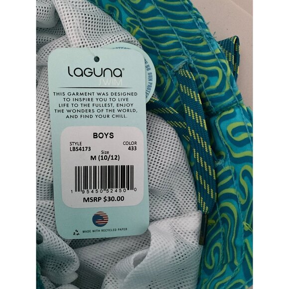 Laguna Swim Shorts M 10/12 Boys Teal & Neon Green Abstract Print 90% Polyester 1 - Picture 9 of 9